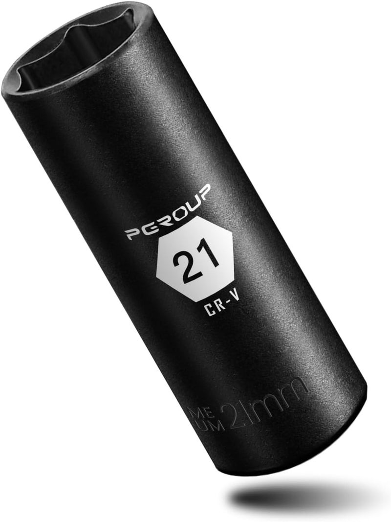 pgroup 3/8” Drive Deep Impact Socket, Metric(21mm socket), 6-Point, Cr-V Steel With Black Manganese Phosphate Coating - Image 1